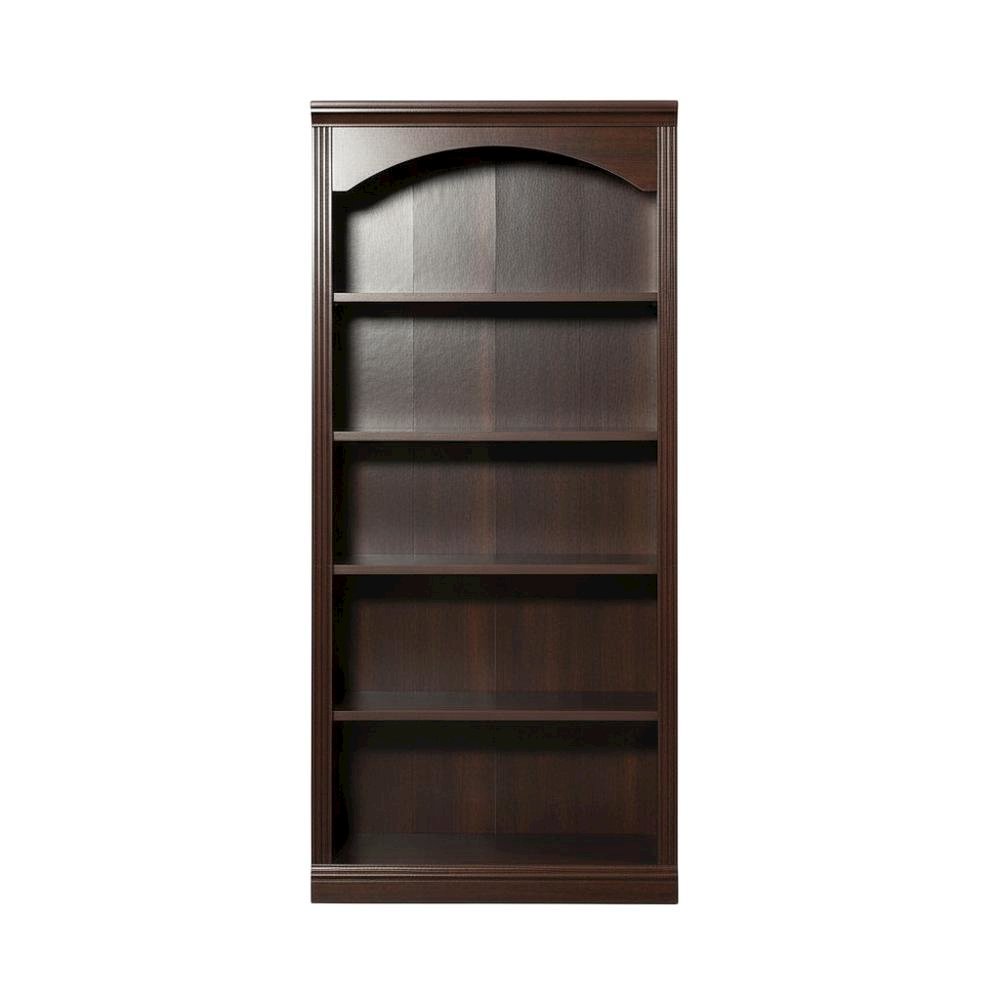 Cherry finish storage bookcase with transitional style and rectangular shape