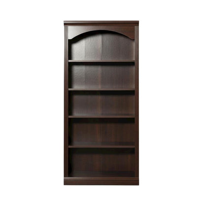 Cherry finish storage bookcase with transitional style and rectangular shape