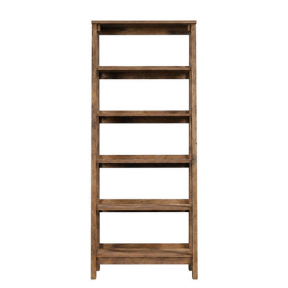 Vintage Oak finish trestle open shelving for versatile storage and display