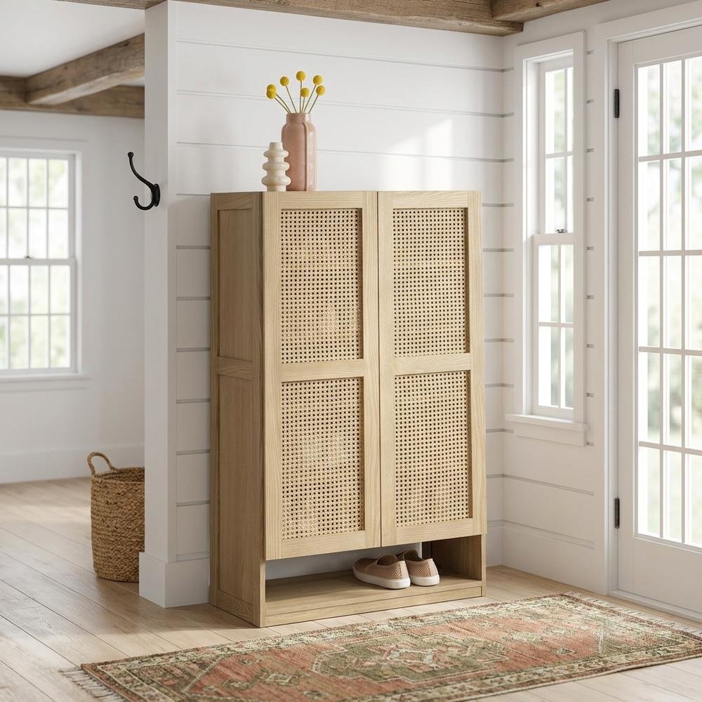 Bohemian Coastal Cottage Storage Cabinet In Ash Finish With Spacious Design