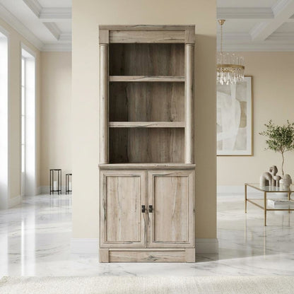 Oak Finish Bookcase with Modern Storage Design