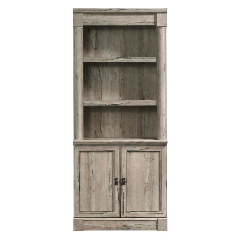 Oak Finish Bookcase with Modern Storage Design
