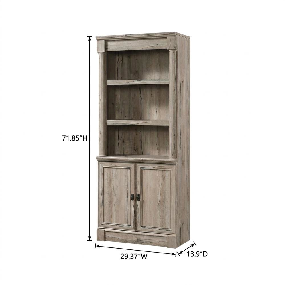 Oak Finish Bookcase with Modern Storage Design