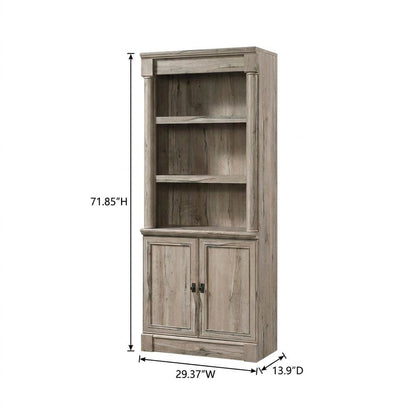 Oak Finish Bookcase with Modern Storage Design