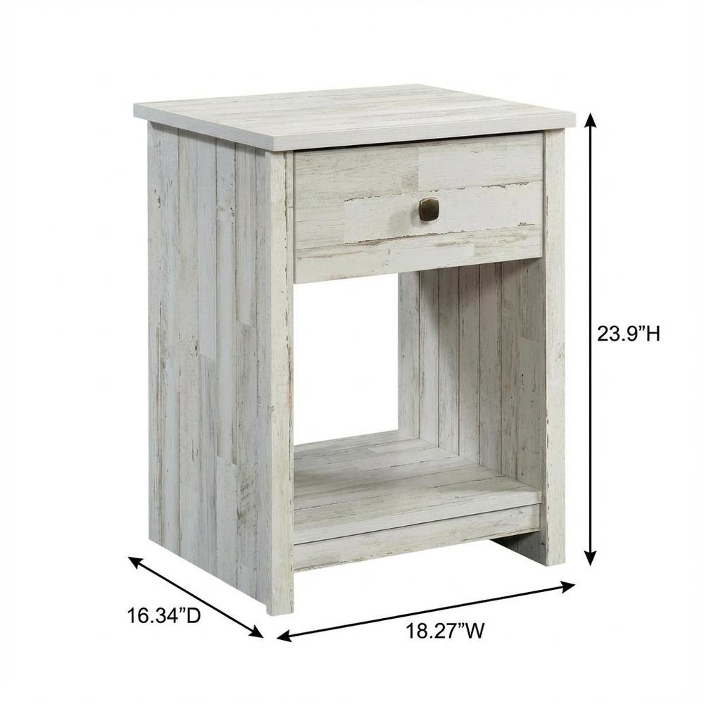 White Finish Nightstand with Rectangle Shape and Rustic Style