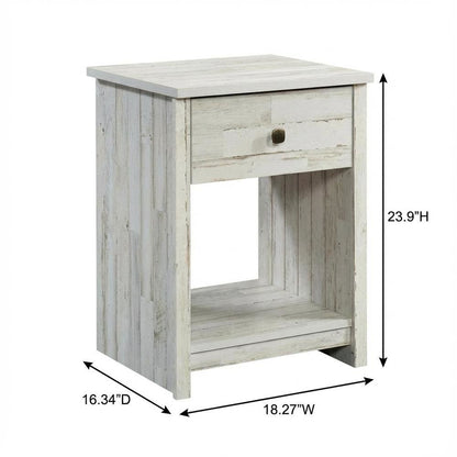 White Finish Nightstand with Rectangle Shape and Rustic Style