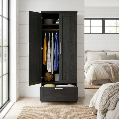Raven Oak Storage Armoire With Contemporary Style And Spacious Design