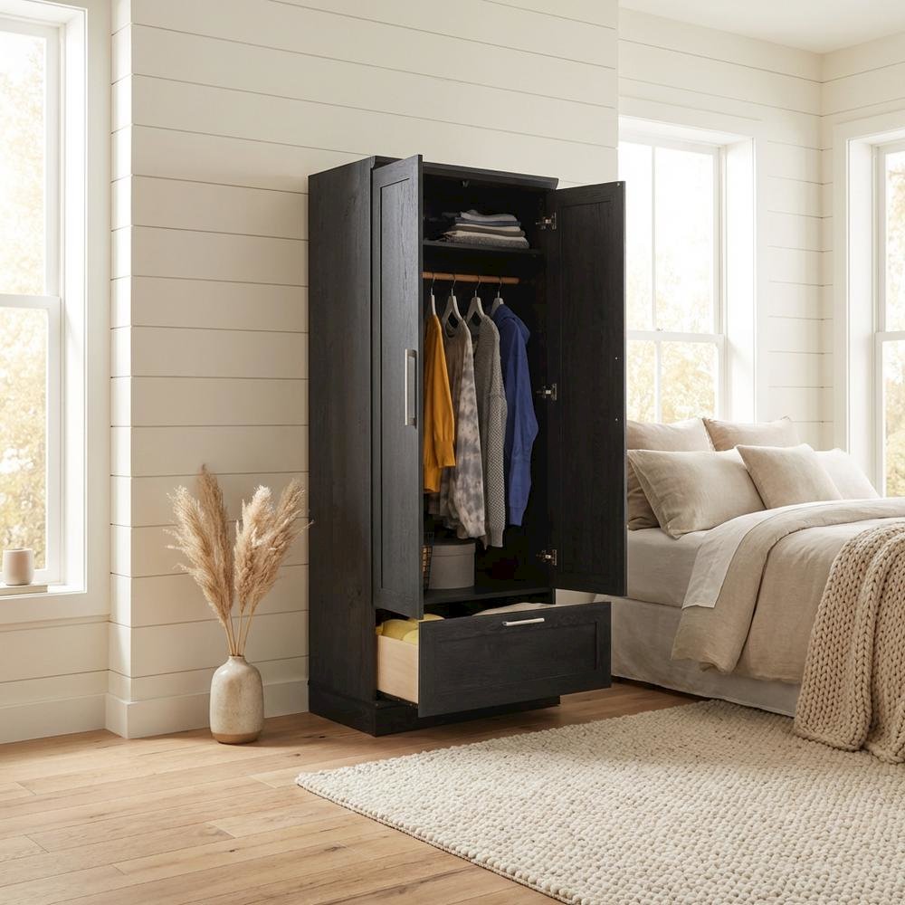 Raven Oak Storage Armoire With Contemporary Style And Spacious Design