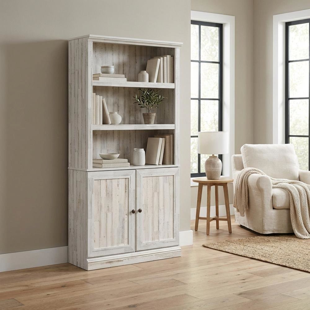 White Plank Finish Bookcase with Rectangular Shape and Spacious Storage
