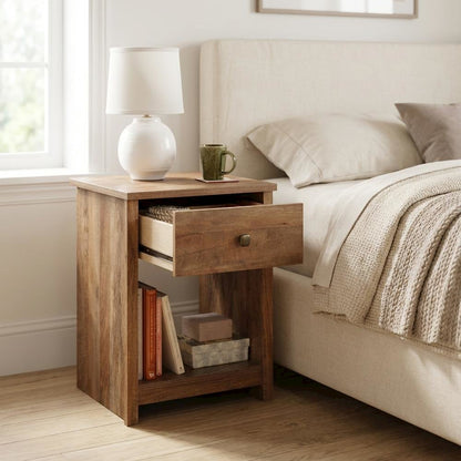 Sindoori Mango Finish Night Stand with Bohemian and Transitional Style