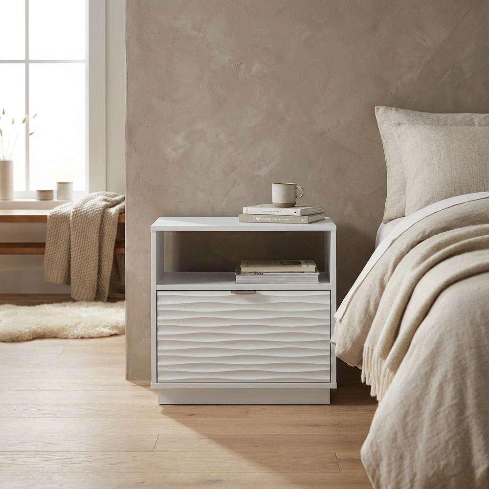 White Nightstand with Contemporary Design and Sleek Rectangular Shape