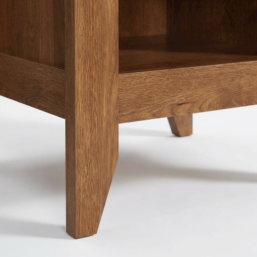 Oiled Oak Finish Night Stand with Coastal Cottage Style and Square Shape
