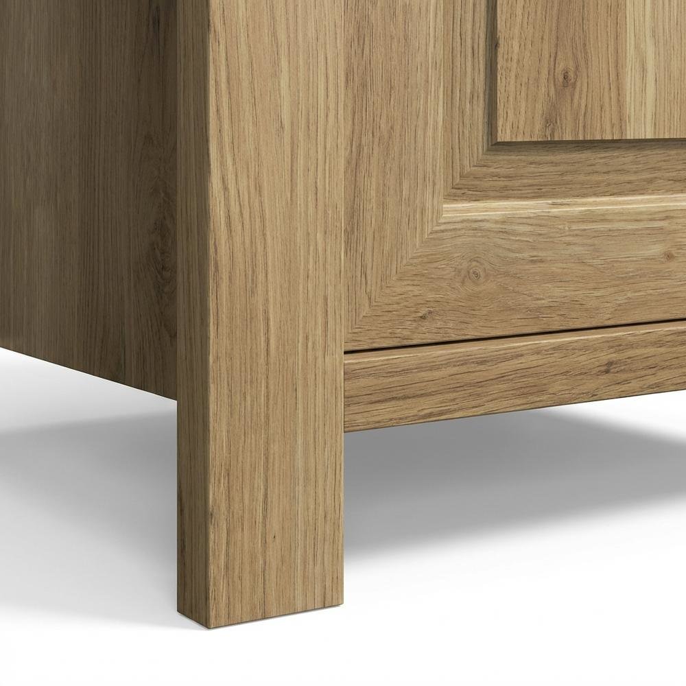 Wooden Nightstand with Oak Finish, Modern Farmhouse Style, Rectangular Shape