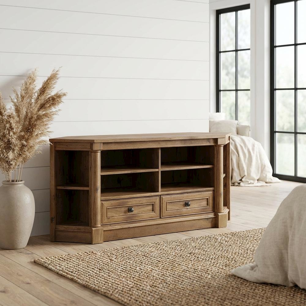 Wood Entertainment Credenza with Vintage Oak Finish for TVs up to 60 inches