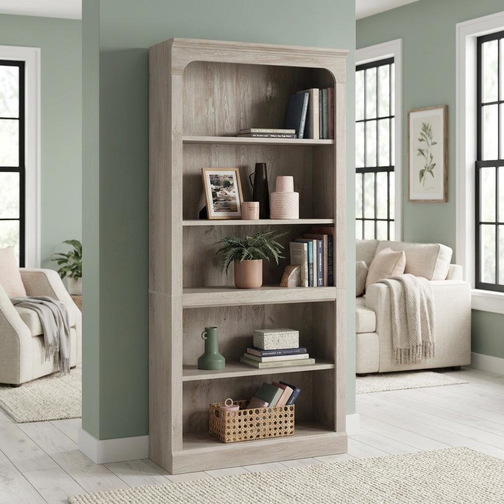 Modern Farmhouse Chalked Chestnut Storage Bookcase with Rectangular Design