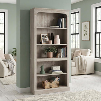 Modern Farmhouse Chalked Chestnut Storage Bookcase with Rectangular Design