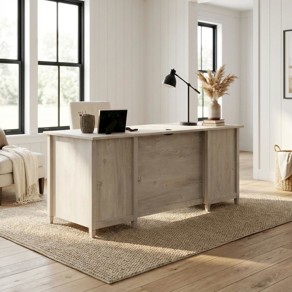 Modern Office Desk In Chalked Chestnut Finish With Rectangular Top