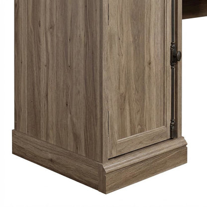 L-Shaped Office Desk Salt Oak Finish With Modern Farmhouse Style