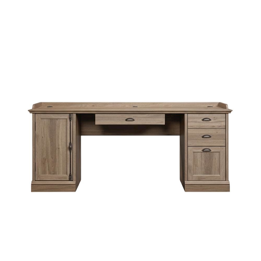 L-Shaped Office Desk Salt Oak Finish With Modern Farmhouse Style