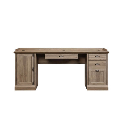 L-Shaped Office Desk Salt Oak Finish With Modern Farmhouse Style