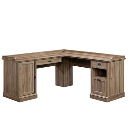 L-Shaped Office Desk Salt Oak Finish With Modern Farmhouse Style