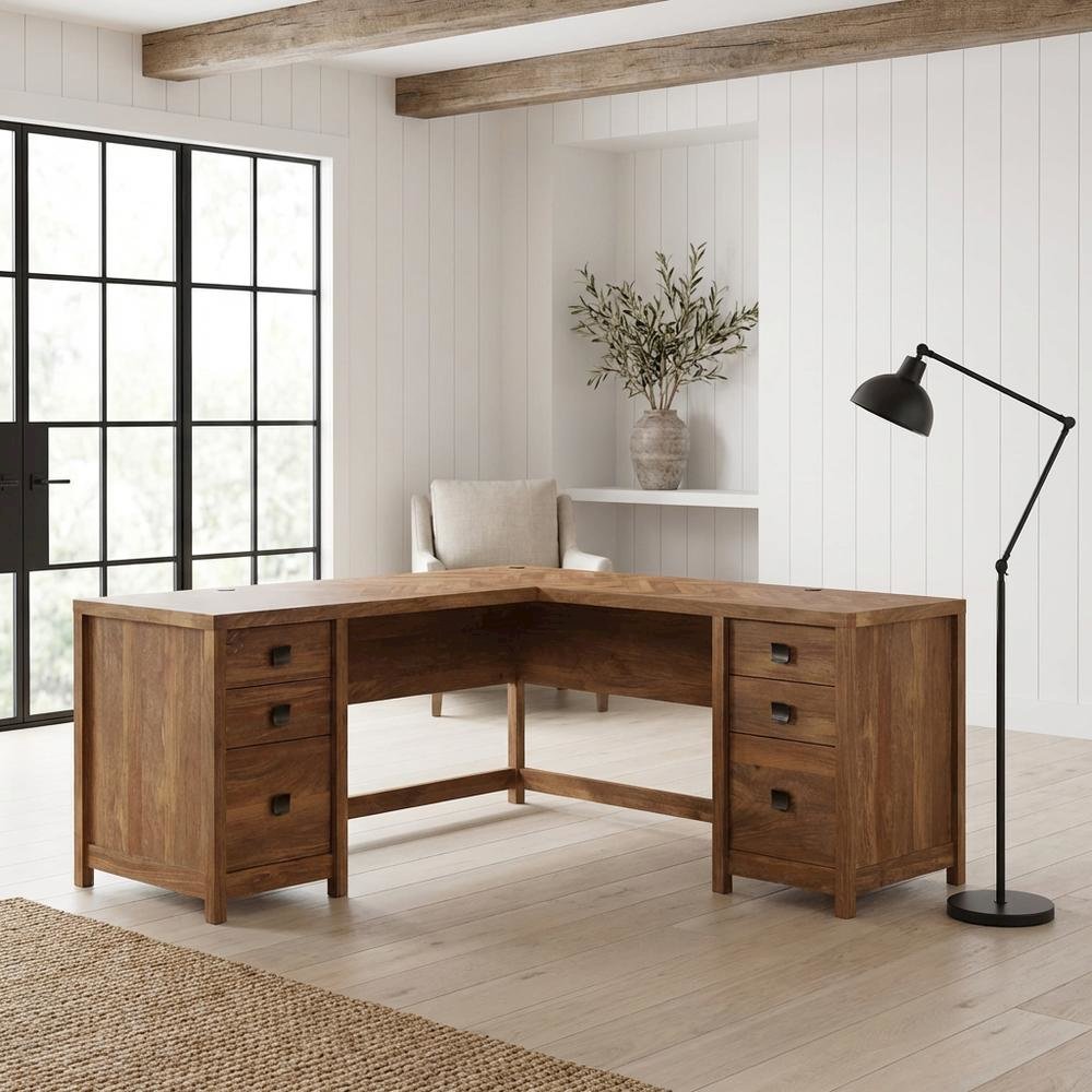 L-Shaped Office Desk In Sindoori Mango Finish For Modern Workspaces