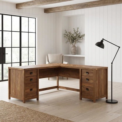 L-Shaped Office Desk In Sindoori Mango Finish For Modern Workspaces