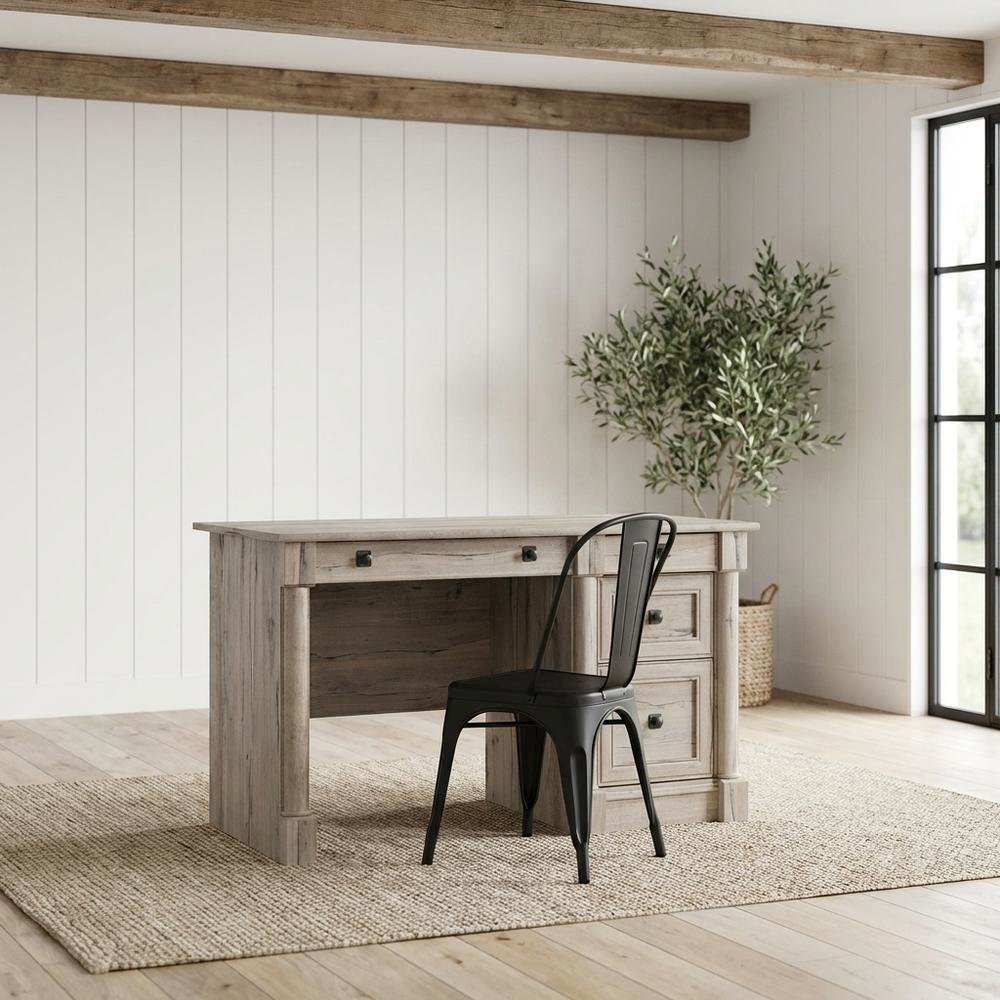 Brown traditional computer desk with rectangle shape and sturdy construction