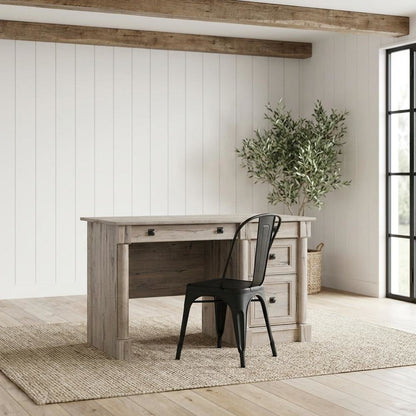 Brown traditional computer desk with rectangle shape and sturdy construction