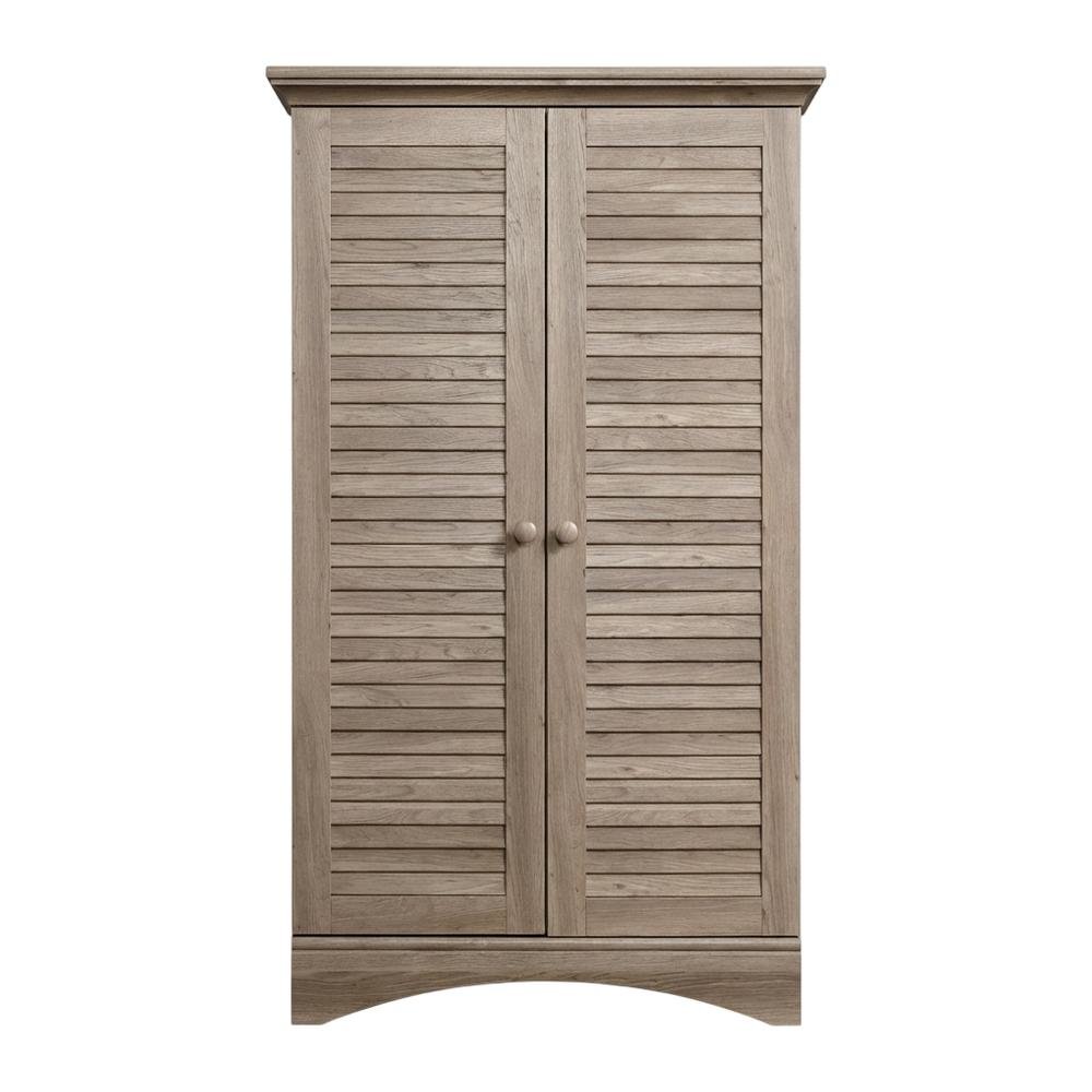 Rustic Salt Oak Finish Storage Cabinet With Coastal Cottage Style