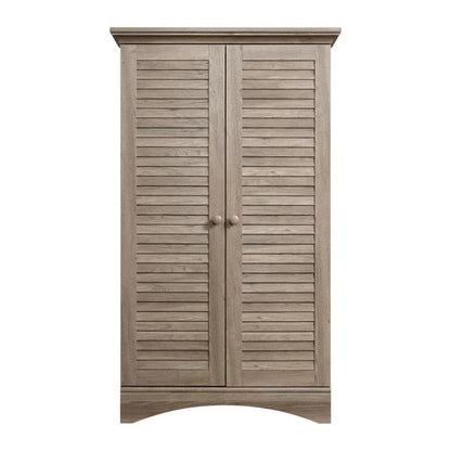 Rustic Salt Oak Finish Storage Cabinet With Coastal Cottage Style