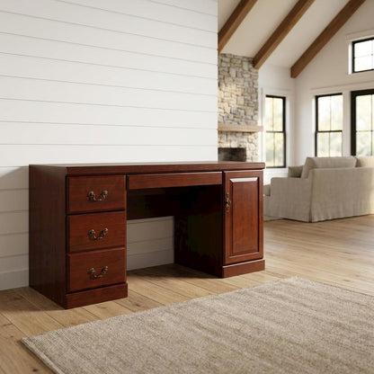 Brown Coastal Cottage Desk with Hutch and Rectangle Shape