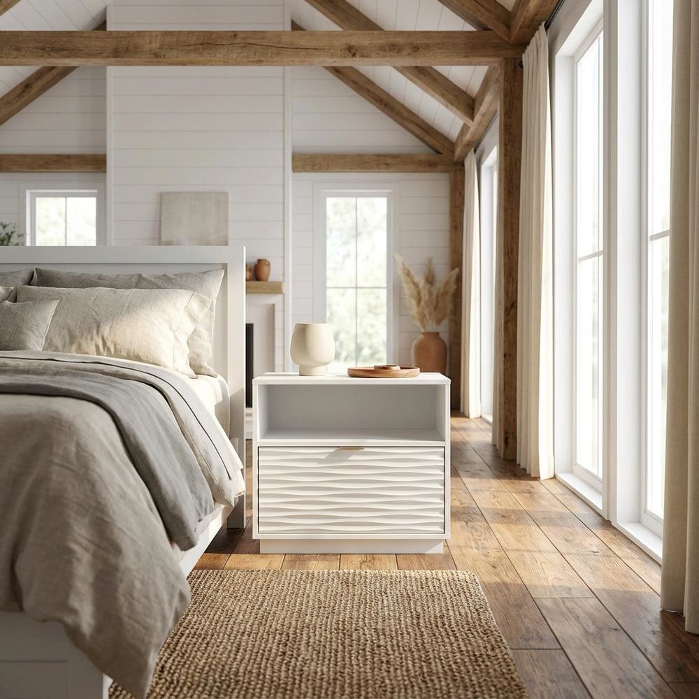 White Nightstand with Contemporary Design and Sleek Rectangular Shape