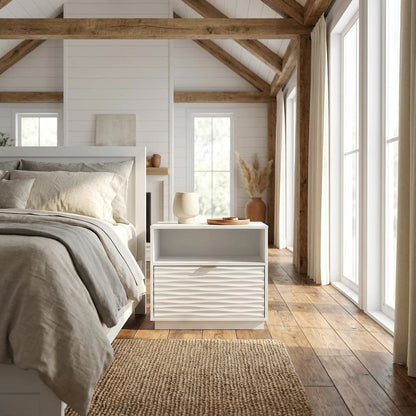 White Nightstand with Contemporary Design and Sleek Rectangular Shape
