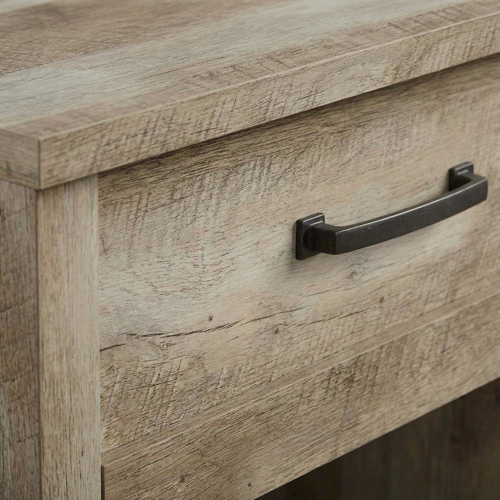 Lintel Oak Finish Night Stand with Industrial and Modern Farmhouse Style