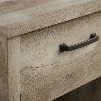 Lintel Oak Finish Night Stand with Industrial and Modern Farmhouse Style