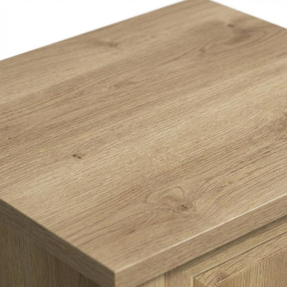 Wooden Nightstand with Oak Finish, Modern Farmhouse Style, Rectangular Shape