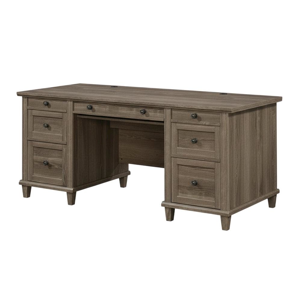 Emery Oak Executive Office Desk With Rectangular Shape And Traditional Style