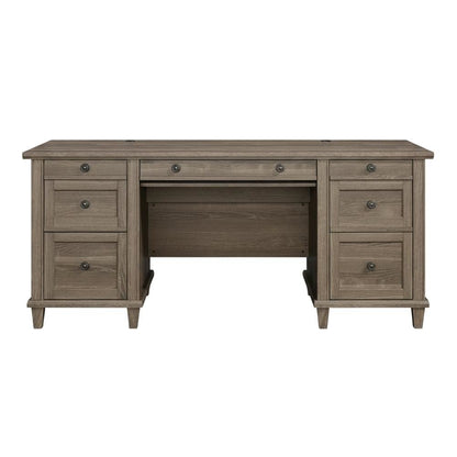 Emery Oak Executive Office Desk With Rectangular Shape And Traditional Style