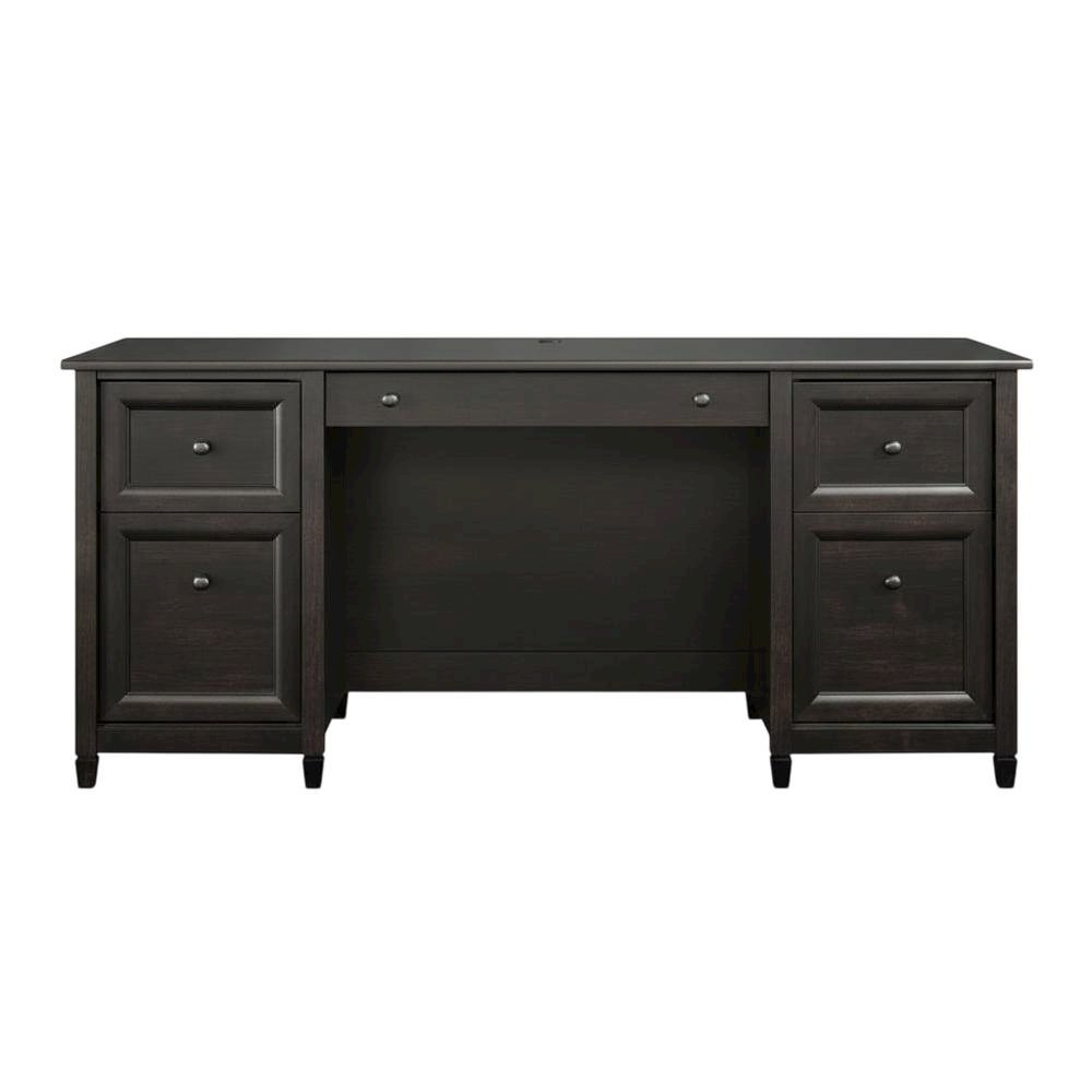 Black Executive Desk With Rectangular Shape And Coastal Cottage Style