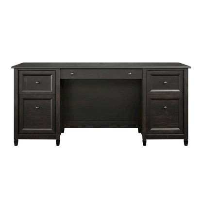 Black Executive Desk With Rectangular Shape And Coastal Cottage Style