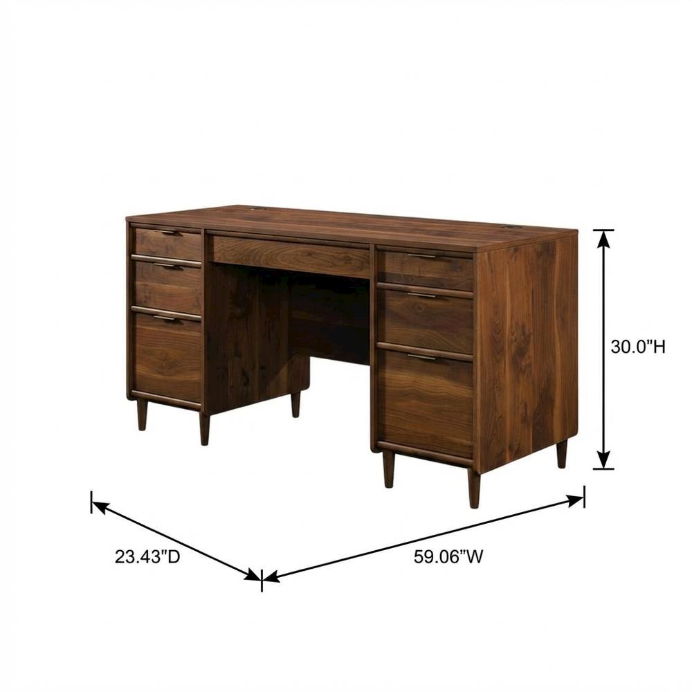 Elegant Walnut Finish Office Desk, Mid-Century Modern Style, Rectangular Design