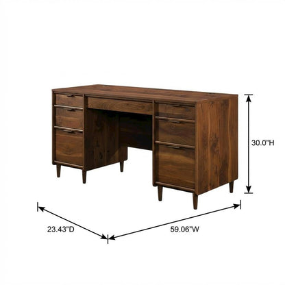 Elegant Walnut Finish Office Desk, Mid-Century Modern Style, Rectangular Design