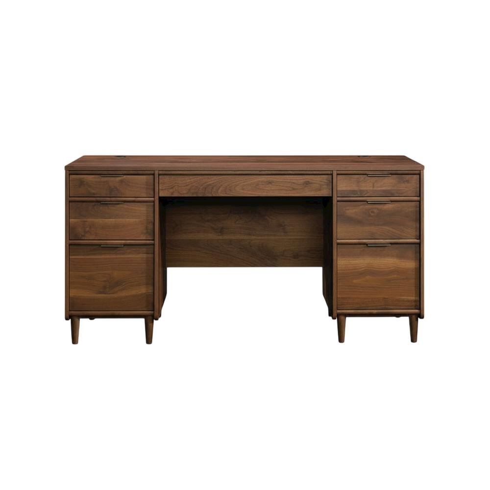 Elegant Walnut Finish Office Desk, Mid-Century Modern Style, Rectangular Design