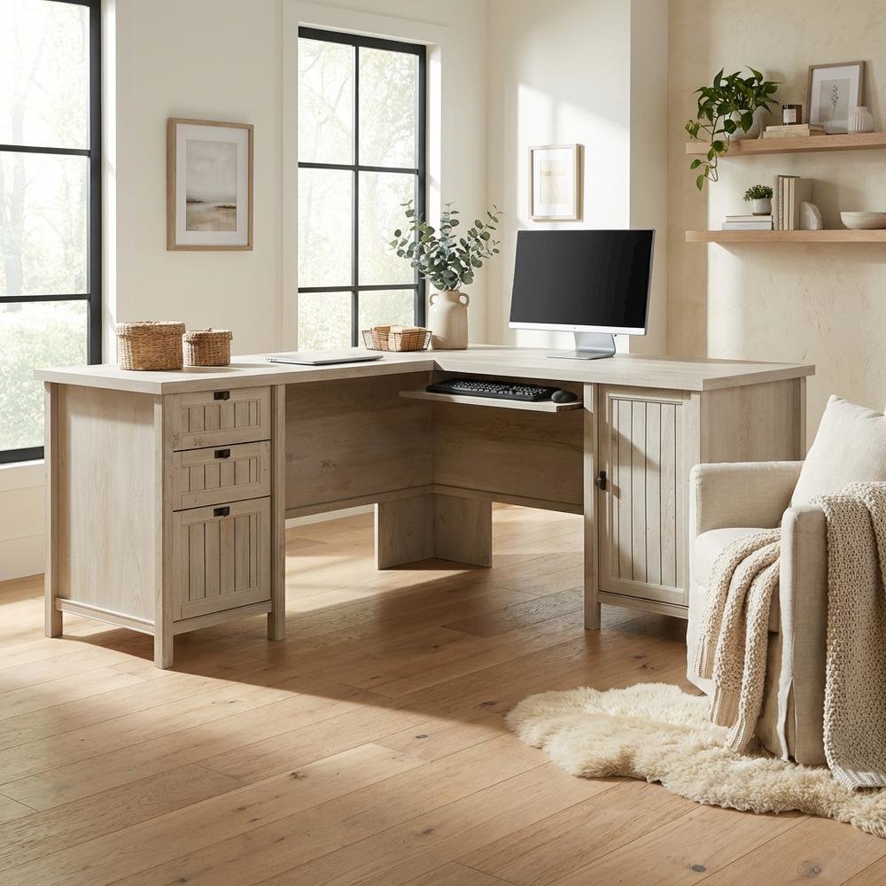 Chalked Chestnut Office L Desk With Coastal Cottage Style And Rectangular Shape