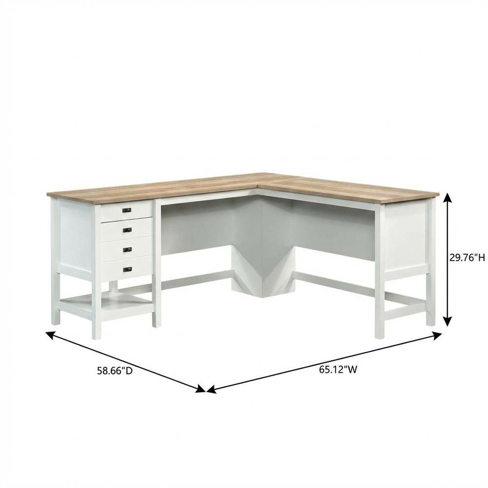 White L-Shaped Desk With Modern Farmhouse Finish For Home Office