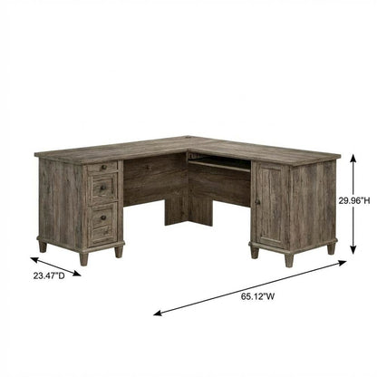 Traditional L-shaped office desk in Emery Oak finish with spacious work surface
