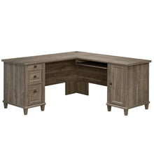 Traditional L-shaped office desk in Emery Oak finish with spacious work surface
