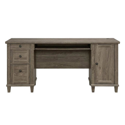 Traditional L-shaped office desk in Emery Oak finish with spacious work surface