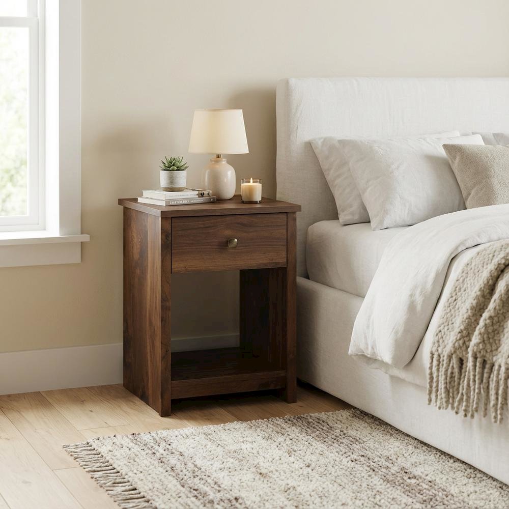 Nightstand with Rich Walnut Finish and Transitional Style